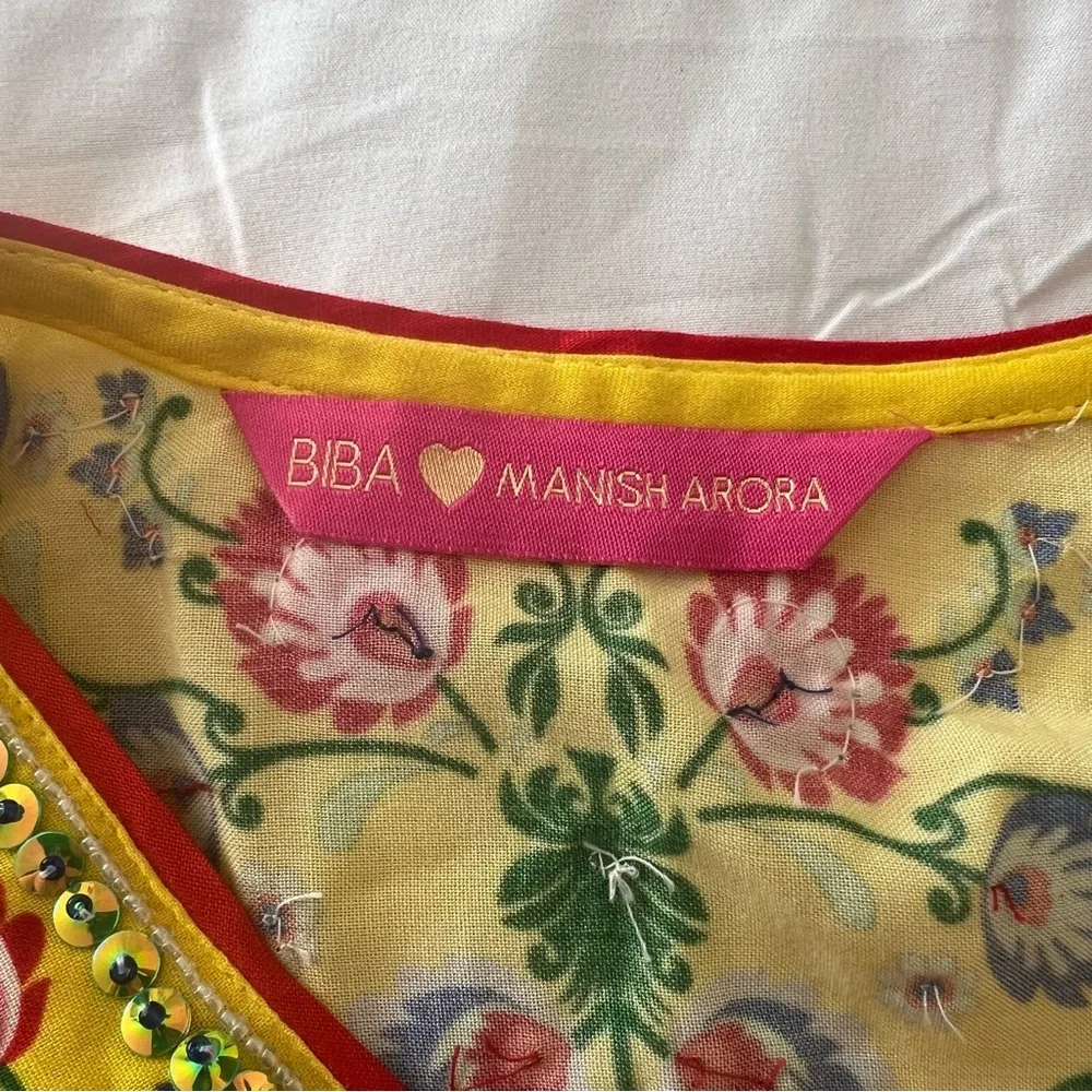 Biba Manish Arora Yellow Kurta Dress Sequined Floral Design Diwali Weddi… - Picture 4 of 11